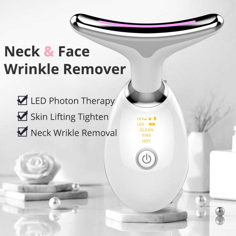 EMS Thermal Neck Lifting And Tighten Massager Electric Microcurrent Wrinkle Remover#SkinTightening